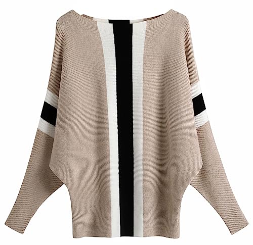 Image of FULIER Women Oversized Boat Neck Batwing Sleeves Dolman Knitted Sweaters Lightweight Pullovers Tops One Size