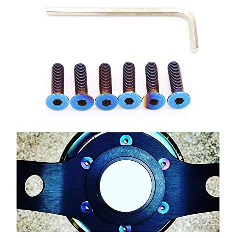 Kyostar 6 Pcs Stainless Steering Wheel Screw Bolts M5×0.8 (Length 15mm) Burnt Titanium Blue Steering Wheel Bolts Screw Cover