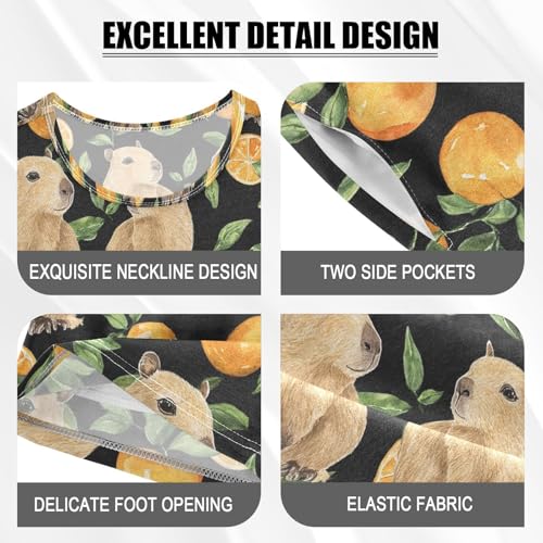 Vdsrup Cute Capybaras Orange Summer Pajamas Set Short Cotton Watercolor Sleepwear 2 Piece Unisex 5Y3