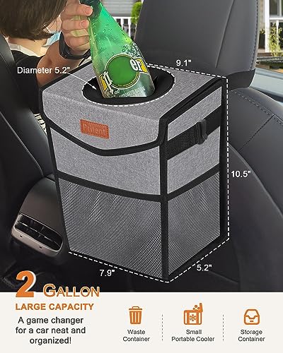 Image of Pritent Car Trash Can with Lid, Cute Leakproof Car Trash Garbage Bag Hanging Vehicle Trash Bin Small Portable Automotive Garbage Cans Organizer for Back /Front Seat /Console(Trapezoid,Grey) (Grey, 1 Pc) | Hanging Automotive Garbage Can,Multipurpose Car Accessories for Women Men Interior Car Storage Organizer(2 Gal,Grey)