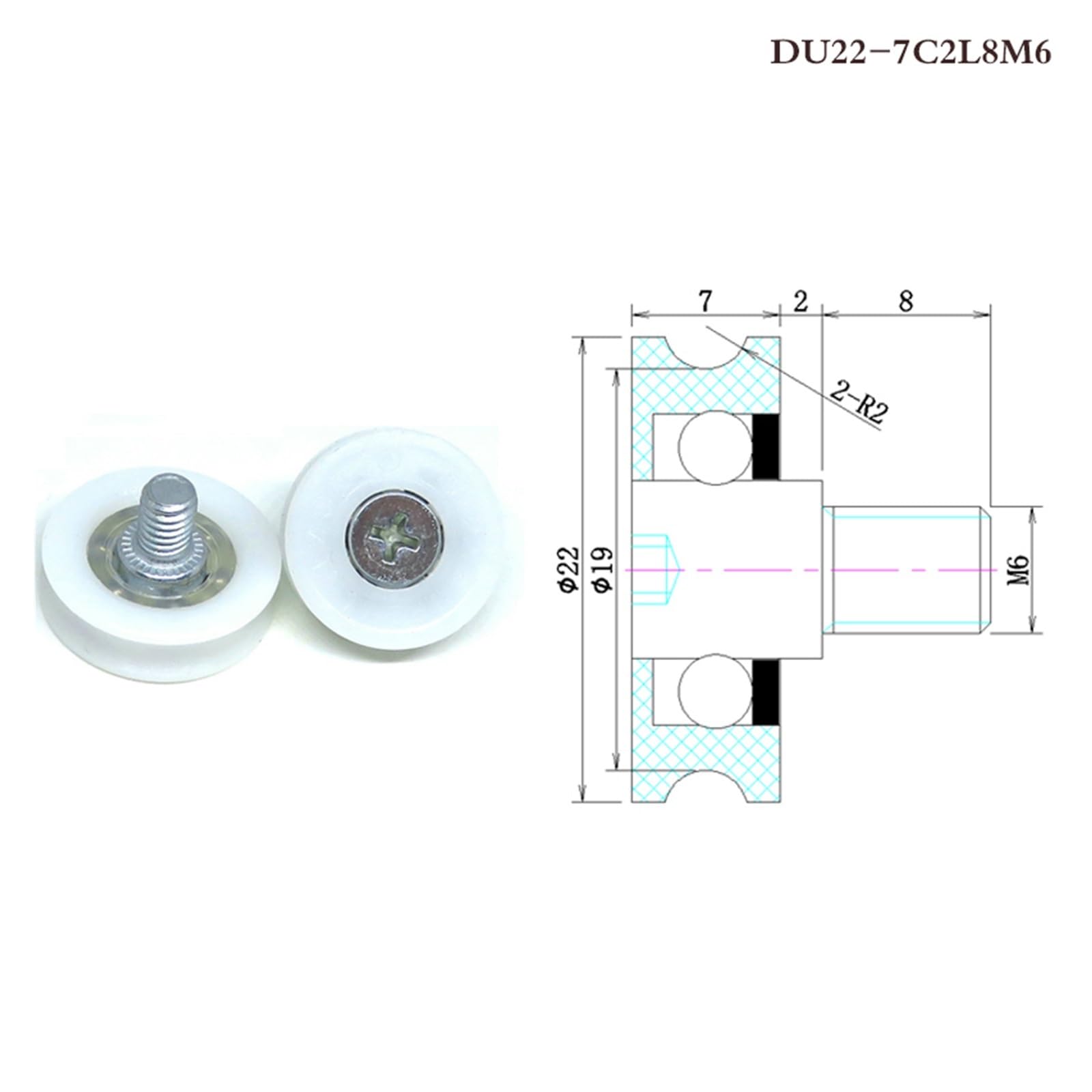 10 sztuk średnica zewnętrzna 19 mm śruba do szuflady POM DR19 C2L8W6M6 prowadnica meblowa koło pasowe do kasy POS (DU22-C2L8W7M6)