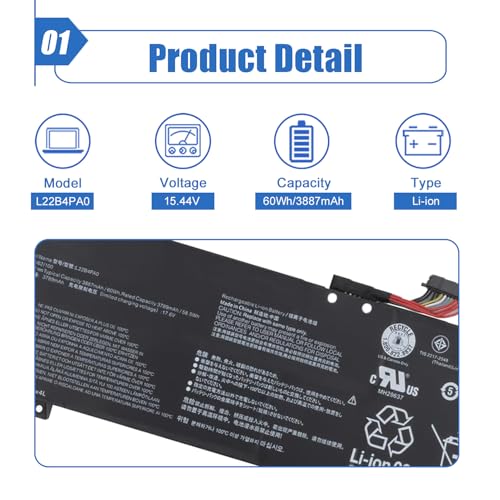 Image of L22B4PA0 15.44V 60Wh Laptop Battery for Lenovo Legion Slim 5 16APH8 16IRH8 Series 5B11K38530 SB11K38532 5B11K38526 SB11K38527 5B11K38529 SB11K38533