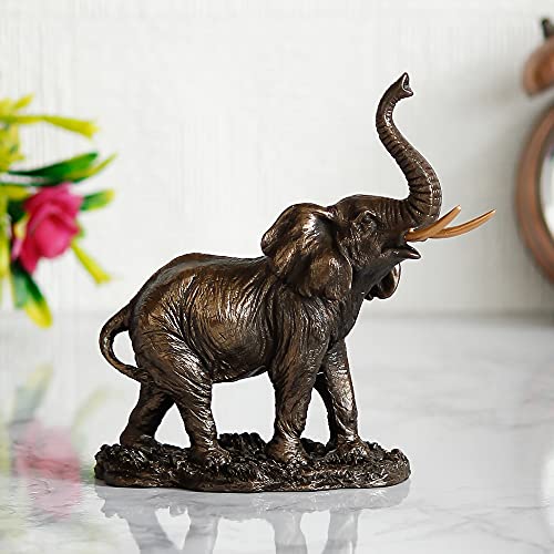 Image of eCraftIndia Handcrafted Resin and Bronze Trunk Up Elephant Statue | Animal Figurine Decorative Showpiece for Home, Living Rooms, Office, Entryways, Or Libraries for Elephant Lovers