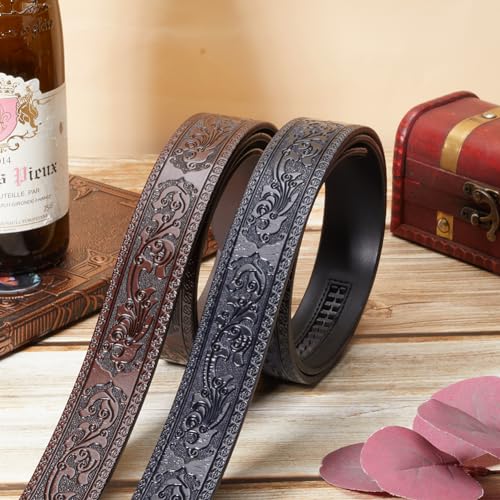 GORGECRAFT 49 Inch Cowhide Belt Strap Replacement 1-1/2"(35mm) Wide Floral Engraved Genuine Leather Embossed Western Cowboy Men's Waist Belt Strap Accessories Without Buckle for Cowboy Cowgirl Brown4
