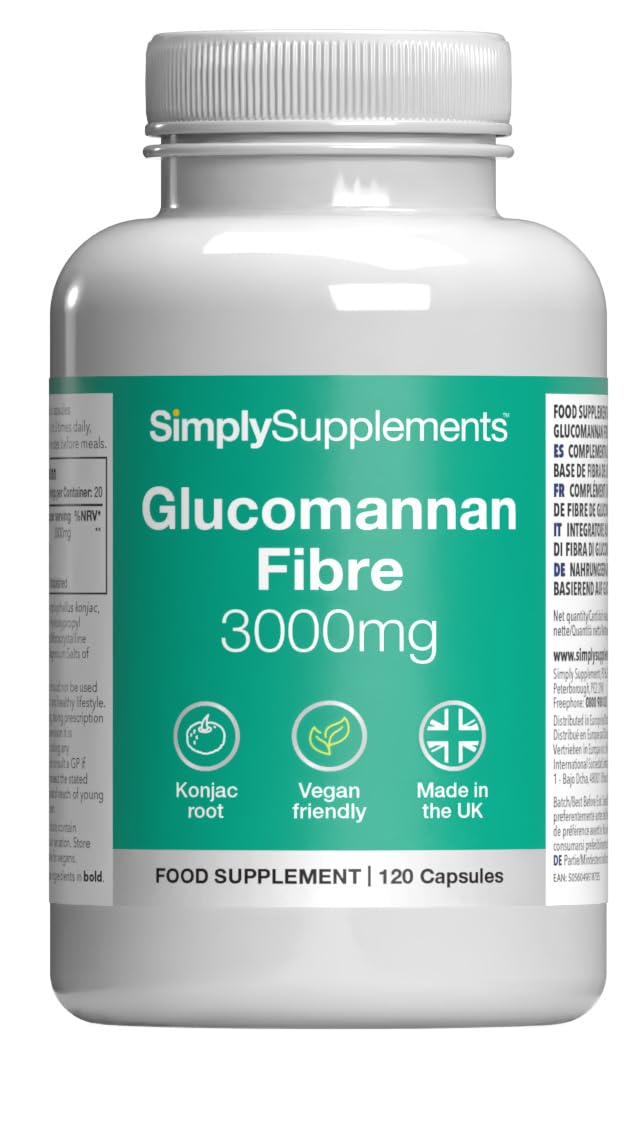Glucomannan Fibre 3000mg Capsules | Supports Weight Loss on an Energy-Restricted Diet | 120 Capsules | Manufactured in The UK in Accordance with GMP Standards