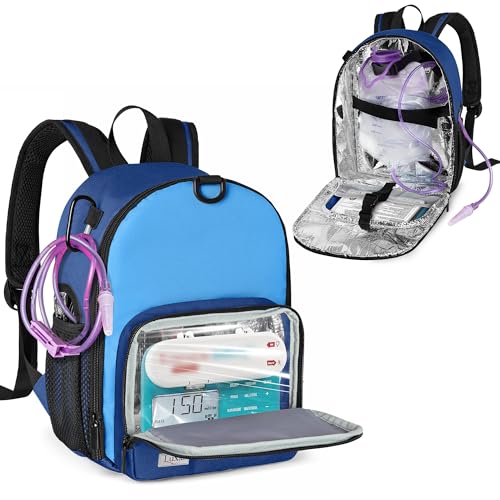 LUXJA Futterschlauch-Rucksack, passend für 500-ml-Beutel und enterale Fütterungspumpe (kompatibel mit EnteraLite Infinity und Kangaroo Joey), Futterschlauchtasche für G-Tube, J Tube und GJ Tube, Blau