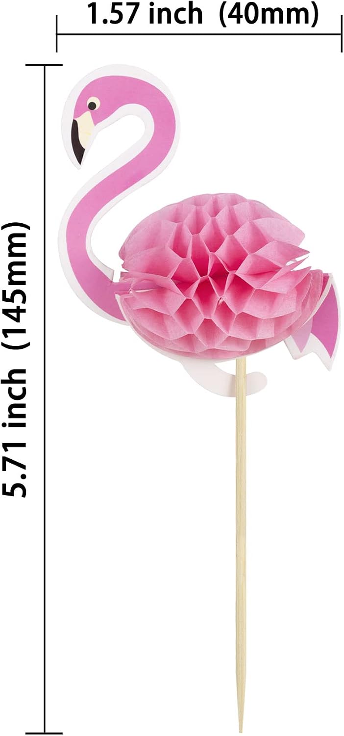 Gyufise Luau 3D Flamingo Cupcake Toppers Tropical Aloha Flamingo Cupcake Picks for Summer Hawaiian Luau Tropical Theme Baby Shower Birthday Wedding Party Cake Decorations Supplies 36Pcs - Image 3