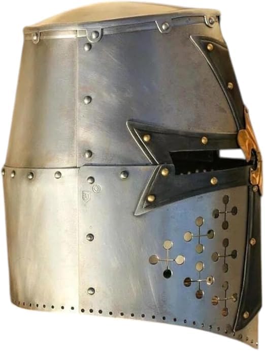 Medieval Knight Armor Helmet – Handcrafted Solid Steel & Brass Helmet with Leather Liner, Historical Warrior Replica for Display