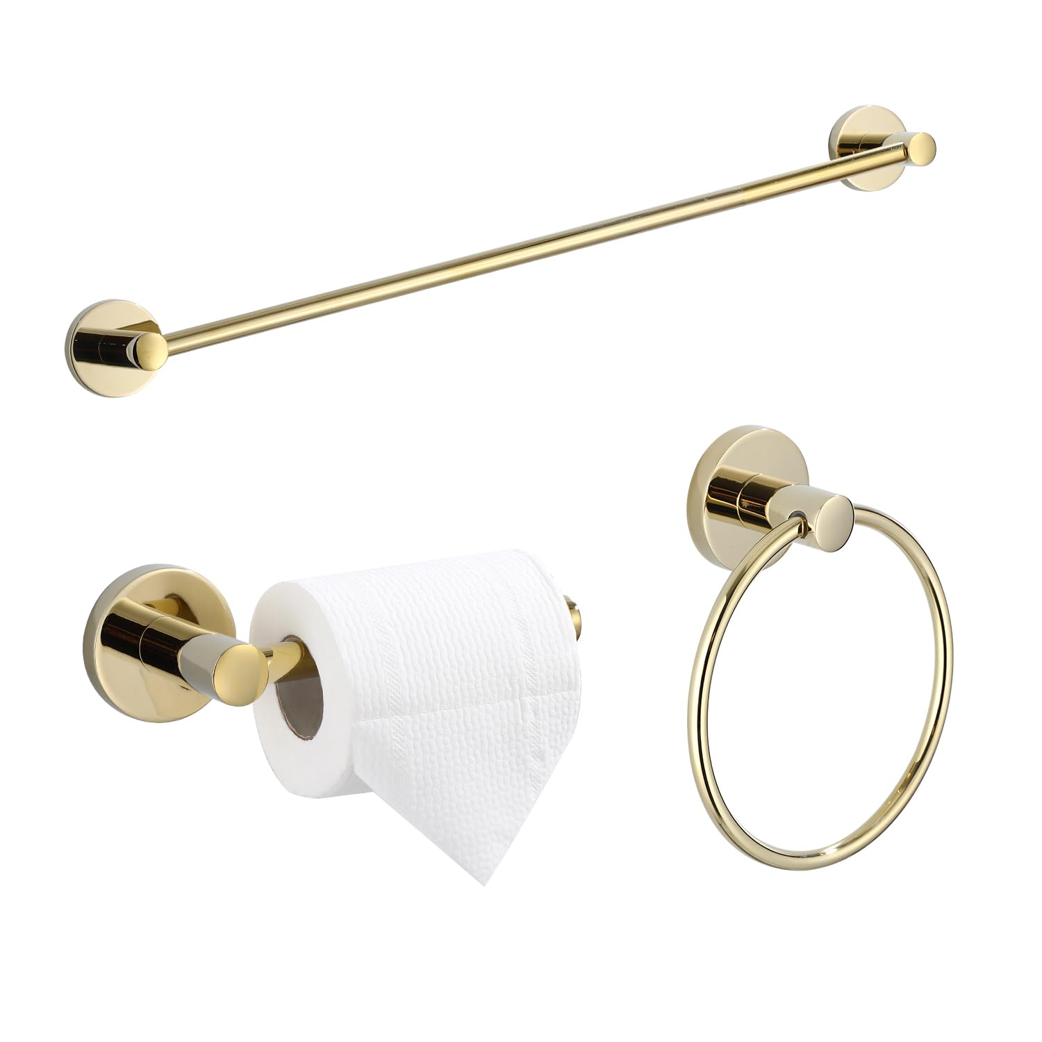 Cavoli Matte Black Bathroom Hardware Accessory Set,24'' Towel Bar, 90 Rotate Toilet Paper Holder,Towel Ring,3-Piece Lavatory Shower Set with Gift Box,Black (Zirconium Gold, 3 PCS)