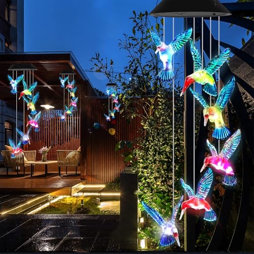 Solar LED Hummingbird Wind Chime Garden Light