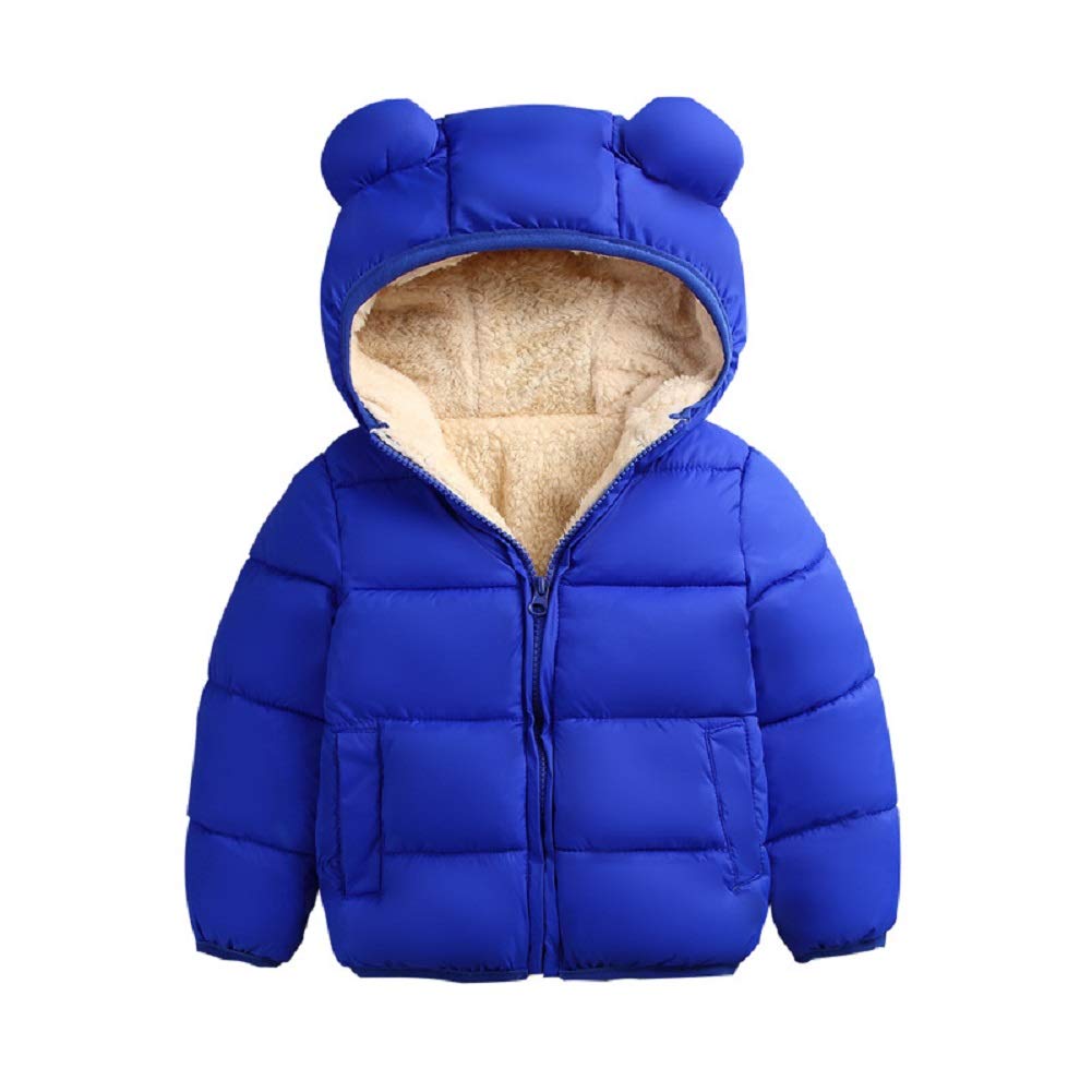 niceclould Winter Coat Toddler Kids Solid 3D Bear Ear Hooded Padded Jacket Outfit Body Boys Girls Snow Warm Clothes Outerwear (Royal Blue, 6-12 Months)