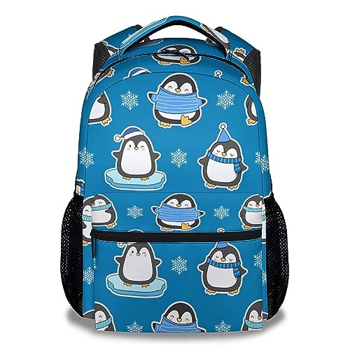Penguin School Backpack for Little Girls, Boys - 16 Inches Blue Backpacks for Student - Carry Cute Bookbag for Kindergarten, Elementary