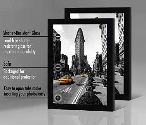 Image of Americanflat 11x17 Picture Frame with Shatter-Resistant Glass - Set of 2 - Signature Collection - Gallery-Style Frames Made of Engineered Wood - Picture Frames for Wall Display - Black