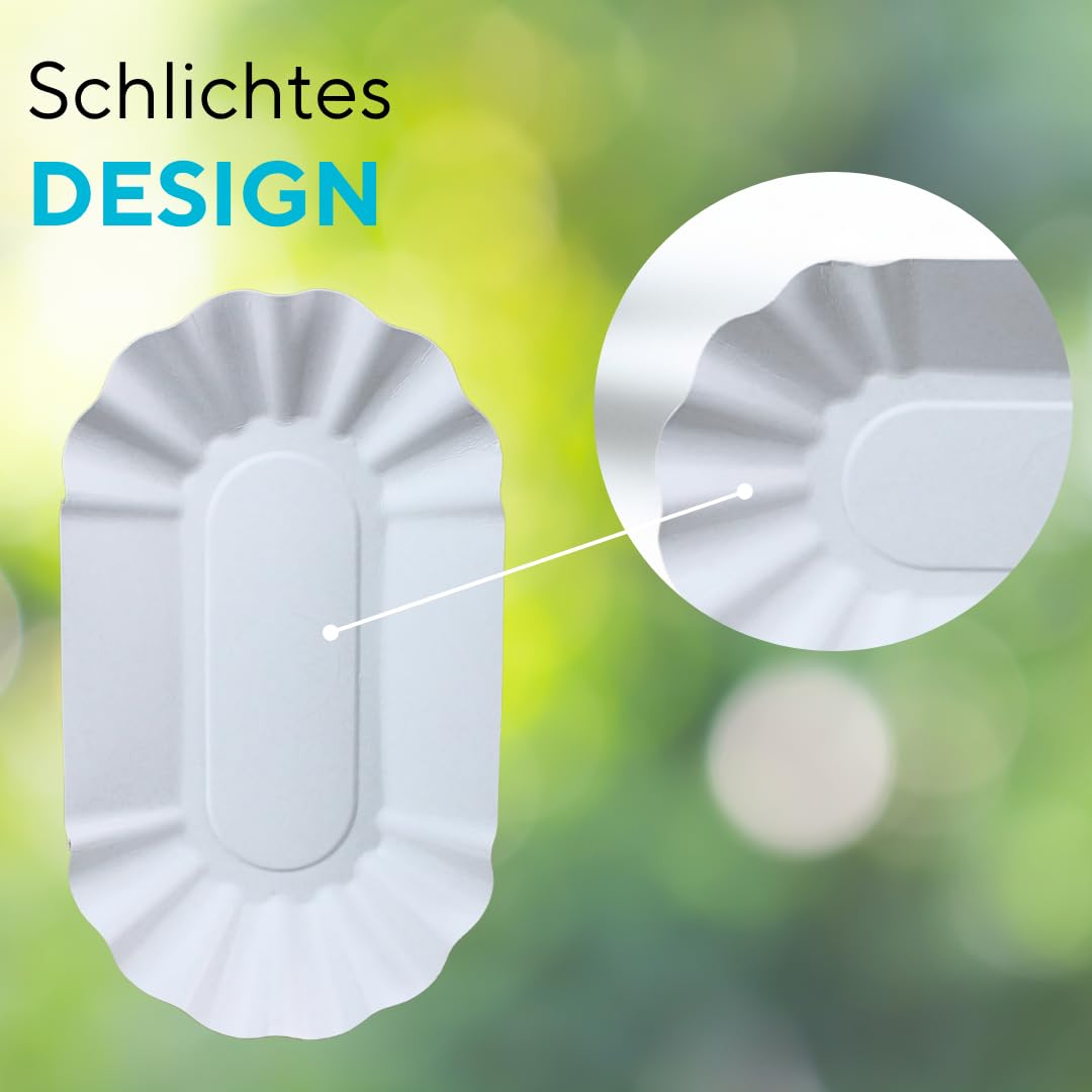 Enpack Einwegteller/Pappteller weiß KU1 11 x 20 x 3 cm Pommesschalen, Kuchenteller aus Papier - Partygeschirr Einweg Papierteller geeignet für Geburtstag oder Grillfest (KU1, 1000, stück)