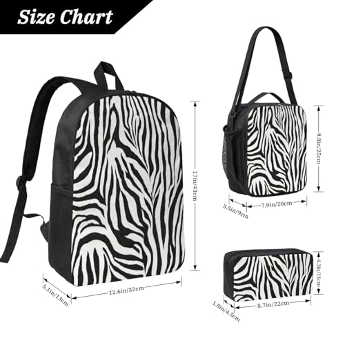 Zebra Print print Backpack Bookbag for Daily Use,3 Pcs Backpack Set with Lunch Box and Pencil Case4