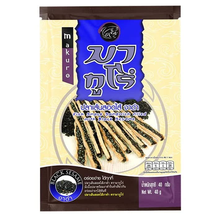 Makuro Brand, Fish Snack Sandwich Filled with Block Sesame 40g X 4 Packs