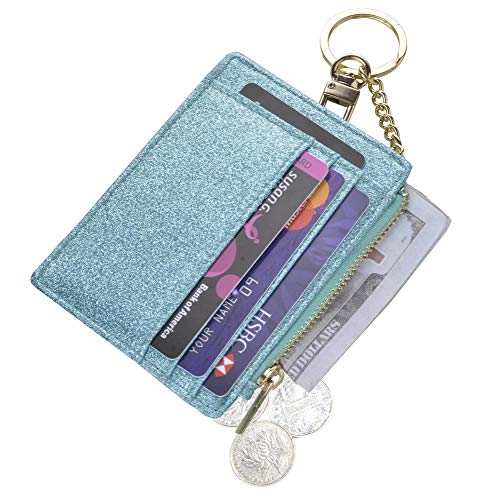 Image of Womens Slim RFID Credit Card Holder Mini Front Pocket Wallet Coin Purse Keychain (StarTeal)