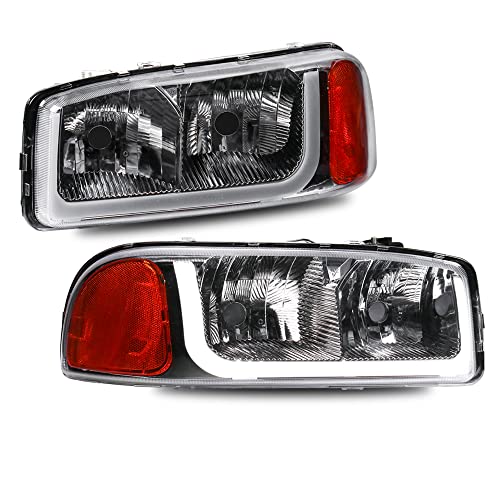 MOSTPLUS LED Headlights Projector Front Lamp Compatible with 1999-2006 GMC Sierra 1500 2500 Yukon Denali XL w  Led DRL   Amber Side Marker