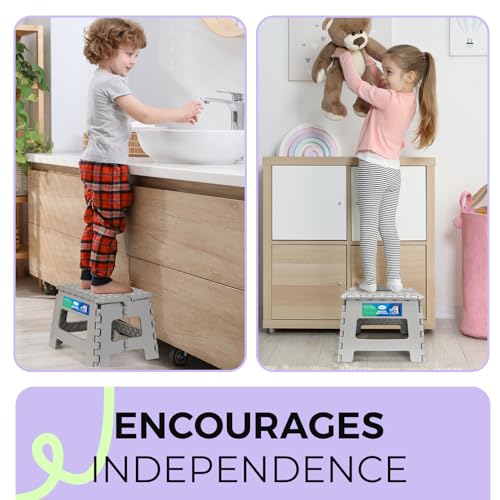 Image of Dyforce 9 inch Folding Step Stool for Kids and Adults, Collapsible Light-Weight Foot Stools Foldable for Toddler, Kitchen, Bathroom, 300 lb Capacity (Grey)