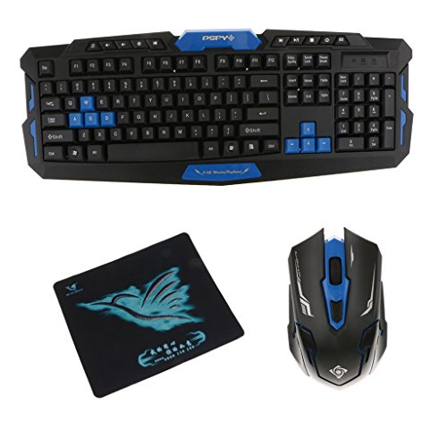 kokiya Juego De Teclado Inalámbrico Y Ratón Conjunto para Pc con Mouse Pad - Negro y Azul