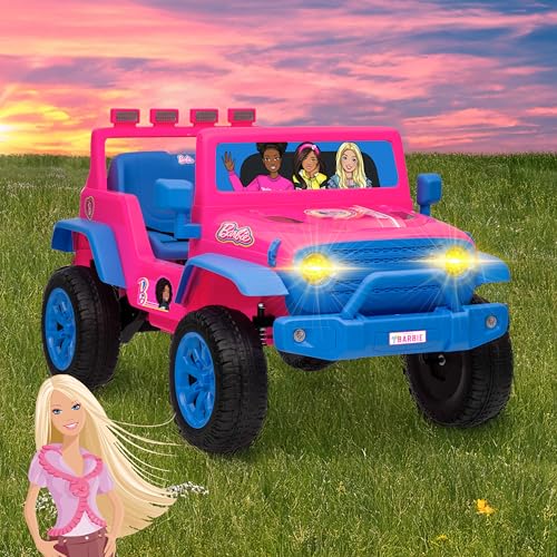 Image of Barbie - 12V Kids Ride-On Jeep with Rechargeable Battery and LED Headlights | Barbie - 12V Kids Ride-On Jeep with Rechargeable Battery and LED Headlights