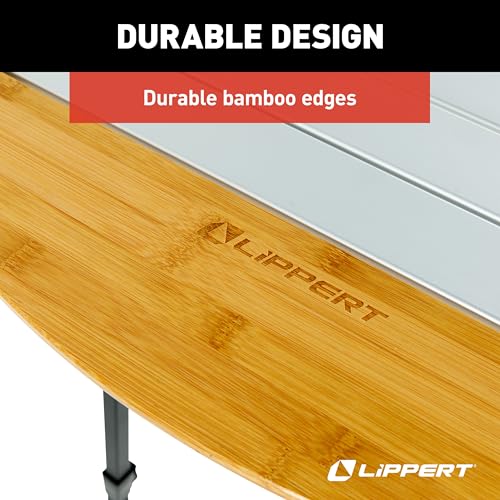 Image of Lippert Bamboo /Hammer Grey Roll Top Camping Table with Powder-Coated Aluminum Top /Frame, Durable Bamboo Edges, Foldable Design, Adjustable Legs, Lightweight Construction - 2023053727