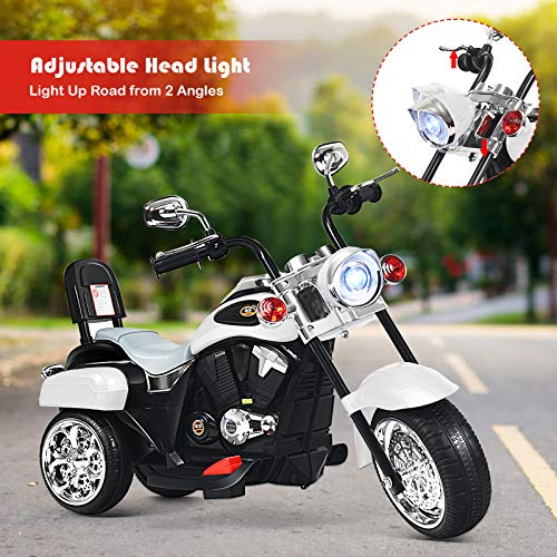 HONEY JOY Kids Motorcycle, 6V Battery Powered Toddler Chopper Motorbike Ride On Toy w/Horn & Headlight, Foot Pedal, 3-Wheel Mini Electric Motorcycle for Kids, Gift for Boys Girls(White) - image 5