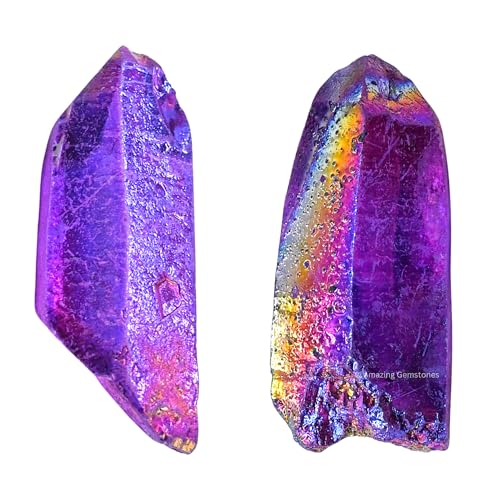 Image of Amazing Gemstone 2 Pieces Amethyst Aura Quartz Raw Pencil Points Crystals and Healing Stones, Natural Rocks for Meditation and DIY Raw Point Stones and Crystals