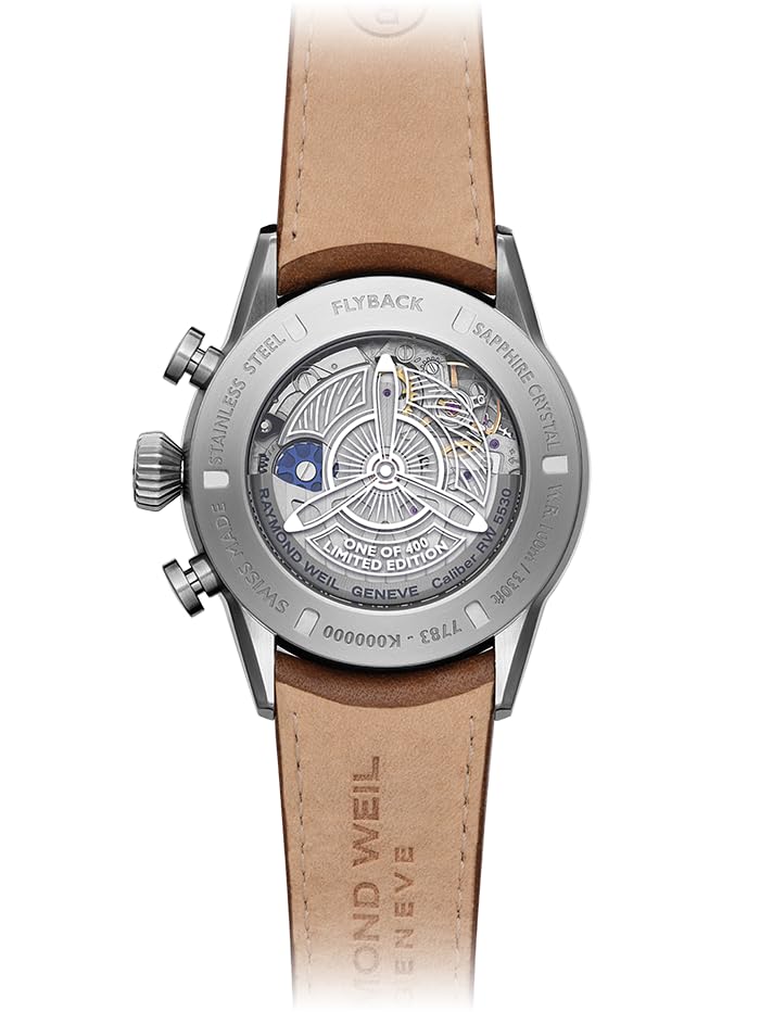 RAYMOND WEIL Freelancer Men's Pilot Flyback Chronograph - Green Dial, Brown Leather Strap, 42MM (Model: 7783-TIC-05520)4