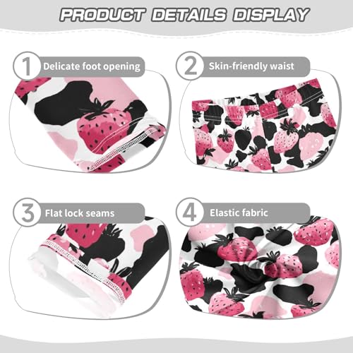 Strawberry Cow Print Girls Leggings Soft Stretch Workout Yoga Dance Pants for Kids Casual Tights3
