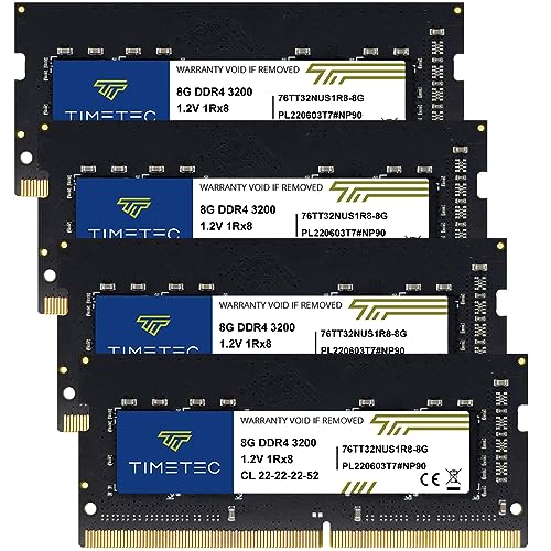 Image of Timetec 32GB KIT (4x8GB) DDR4 3200MHz (PC4-3200AA) PC4-25600 SODIMM Laptop RAM - 260-Pin 1.2V CL22 Non-ECC Unbuffered Memory Module for Laptop, Notebook, Mini PC, All-in-One