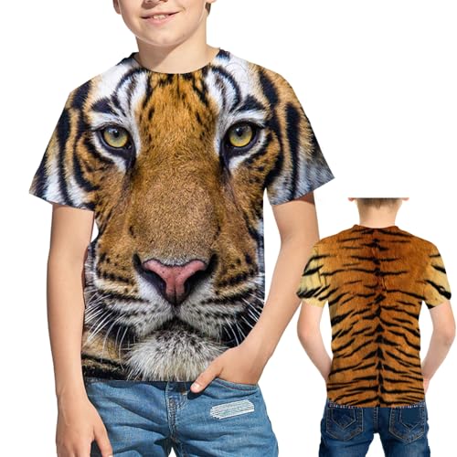 Kids 3D Print Graphic Tees Funny Tiger Short Sleeve T Shirts for Youth Boys Girls 4-14 Years