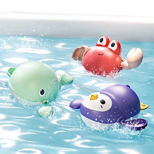Image of TUMAMA Baby Bath Toy,Floating Wind-Up Bathtub Whale,Crab,Penguin Toys,Shower Water Toy for Toddlers Kids Boys Grils,3 Pack