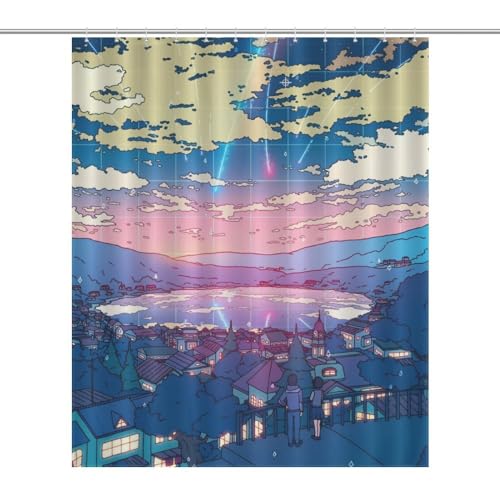 LUPPLE Japanese Anime Shower Curtain with Cyberpunk Illustration Art Decoration Bathroom, Waterproof Shower Curtain with Hooks, 60 x 72 Inches