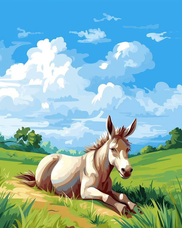 ZMHZMY Paint by Number Kits Donkey in Grass DIY Digital Canvas Oil Painting Art Decor for Adults Beginner,Students,40x50cm Frameless