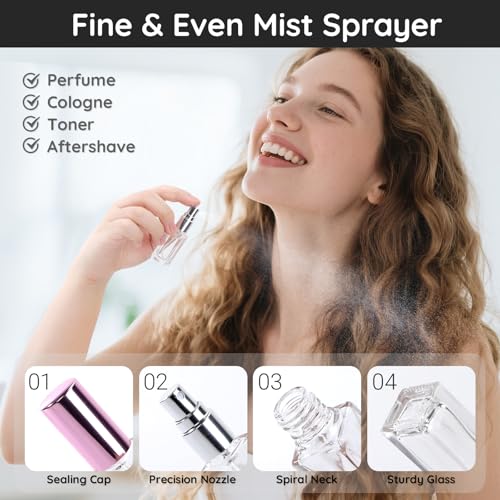 Segbeauty 40pcs 0.17oz Perfume Travel Refillable Bottle, Mini Glass Perfume Atomizer, 5ml Bulk Travel Cologne Sprayer with Refill Kit, Refill Cologne Bottles Empty, Small Fine Mist Spray Bottle4