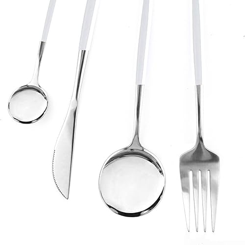 Miniatura 4 de Juego de cubiertos de 24 piezas de cubiertos de acero inoxidable pulido con espejo, moderno, para 6, incluye tenedores, cucharas, cuchillos de