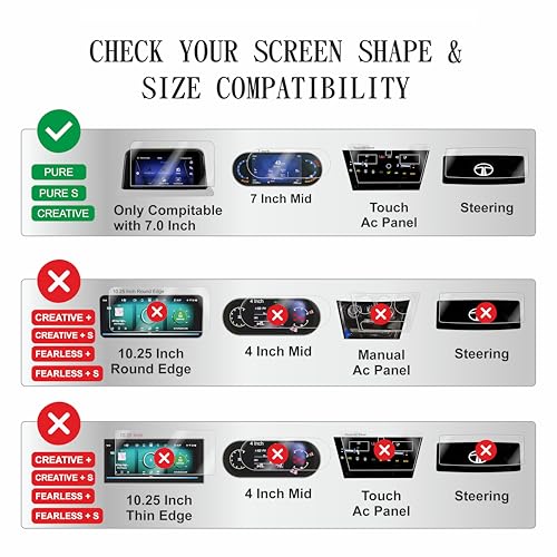 Image of OHAYO 4 Pack Screen Protector for Tata Nexon 2023 Facelift Creative - 7 inch Infotainment, Instrument Cluster, Steering & AC Panel Protection | 9H Hardness, Military Strength, Scratch Resistant HD Clear Guard | Not Tempered Glass