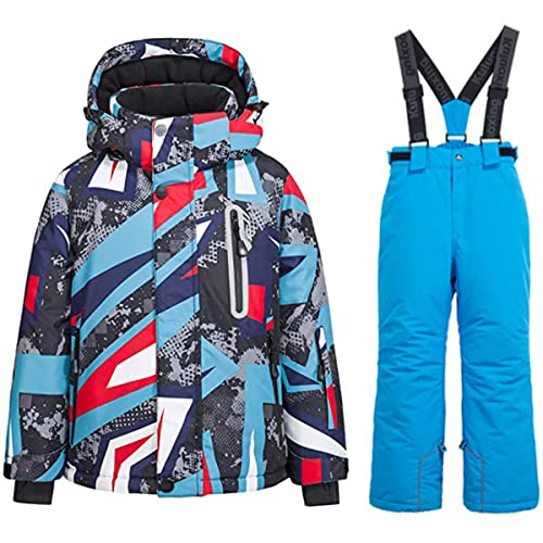 2Pcs Boys Kids Winter Windproof Waterproof Ski Jakect with Ski Bib Pants Sets For Outdoor Mountain Sports Skiing