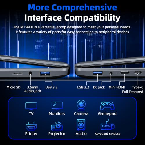 Image of 15.6 Inch Laptop with Office 365, 6GB RAM 128GB SSD, Quad-Core Processor, Win 11 Home Laptops Computer, IPS FHD, 180Viewing, Type-C, WiFi 5, BT 4.2, Portable Thin Business Student Laptops