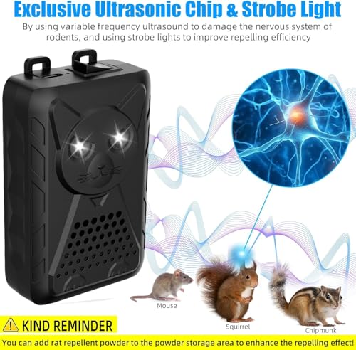 Ultrason Souris et Rats pour Voiture 12V,avec Lumière Clignotante,Repulsif Rongeur pour Voiture,Installation Facile et Effet Durable,Protection Moteur,Garage,Grenier,Maison – Anti Martre Efficace