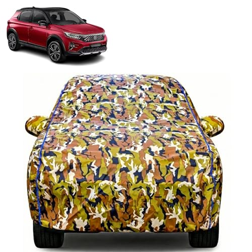 Image of Waterproof Car Body Cover for Honda WR-V with Mirror Pocket| Cotton Inner Lining | Triple Stitched | All Weather Protection | Dust, UV & Rain Proof (Camouflage with Blue Piping)