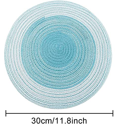 Image of Jute Placemats Set of 4 Heat Resistant Round Place Mats Natural Jute Woven Braided Table Mats Thick Farmhouse Placemats Trivet Round Braided Placemats for Dining Table(Light Blue, Set of 4)
