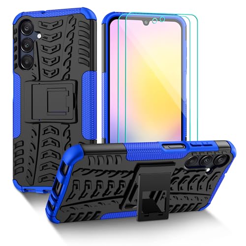 Pilaru for Samsung A25 5G Phone Case with 2 Screen Protectors Military-Grade Shockproof & Anti-Slip Dual-Layer Protection with Kickstand for Galaxy A25 5G Blue