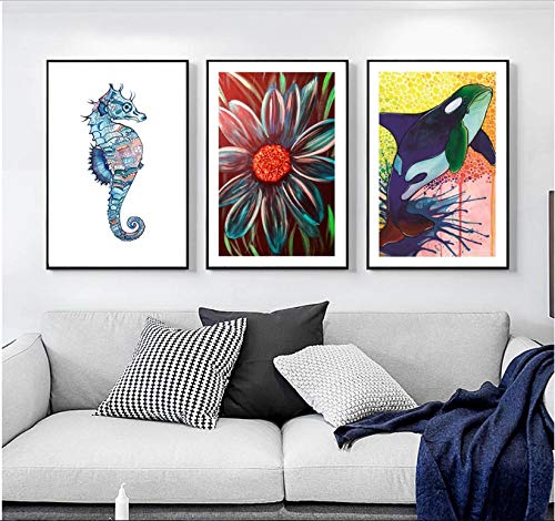 Toile Animaux Aquarelle - Peintures Décoratives Haut de Gamme 50x70cm Set de 3