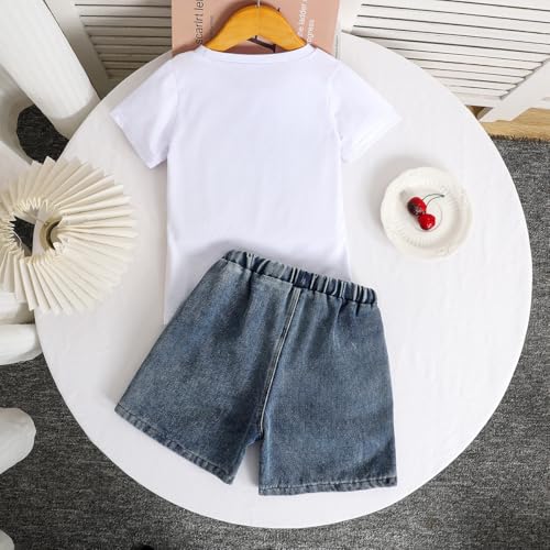 Image of Ayzozuy Kid Girl Clothes Shorts Set 2 Piece Outfits Summer Casual Short Sleeve Top and Shorts Set for Girls 4-7