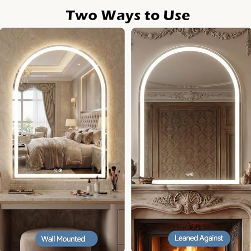 Image of NEWBULIG 24 inchx32 inch Arched LED Bathroom Mirrors with Lights | Ligthed Mirror Wall for Over Sink, Lighted Bathroom Vanity Mirror for Wall,Led Vanity Mirrors, Anti-Fog