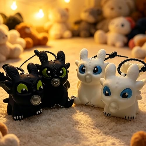 Image of 2-Piece Dragon Keychain Set with LED Glow Light, Luminous Cartoon Figure Keychains for Car & Bike Keys, Cute Dashboard Decor Toys, Glowing Pendant Charms for Kids & Gift Giving