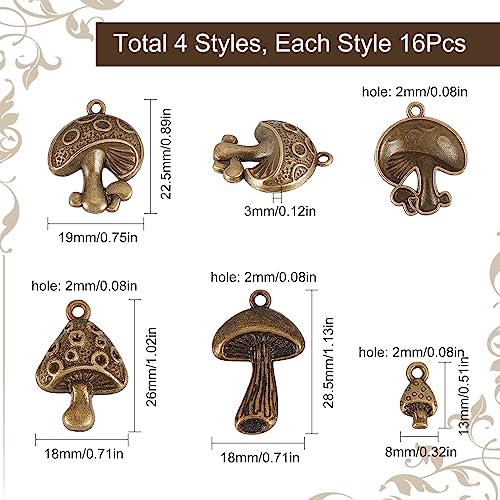 SUNNYCLUE 1 Box 64Pcs Mushroom Charms Mushrooms Charms Antique Bronze Cute Magic Plants Tiny Small Alloy for Jewelry Making DIY Necklace Earrings Bracelets Craft Supplies - Image 2