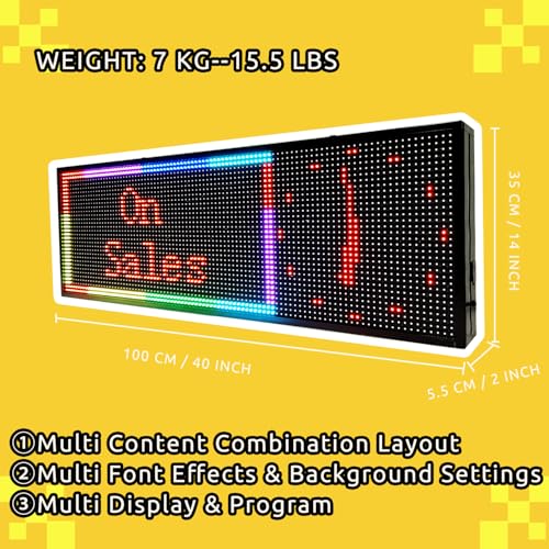 Image of P10 Programmable Scrolling LED SIGN 40 inchx14 inch LED Display, 4000cd /m High Brightness led Display with WIFI+USB, Indoor Outdoor Digital Sign Screen, SMD Technology Open Sign for Advertising Advertising